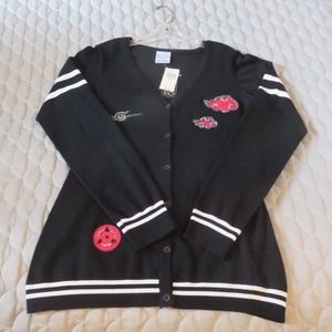 Hot Topic Naruto Shippuden Collection Black Cardigan with Beaded Clouds, Size LG